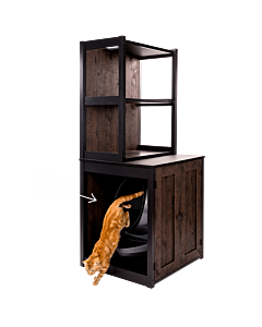 Coffee Oak Storage Cabinet | Cat Entry View