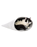 tuxedo longhaired cat in fancy cat sac
